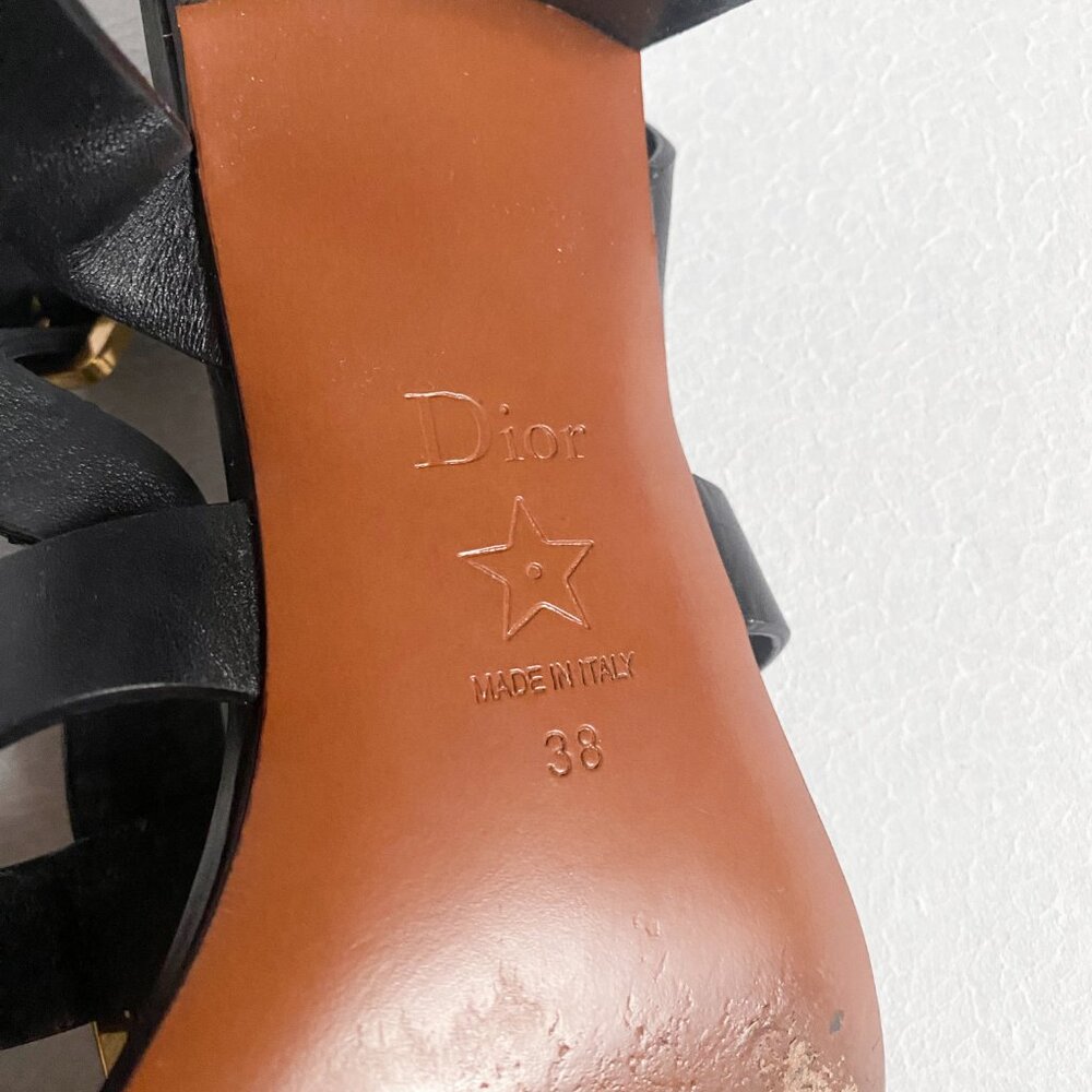 DIOR Black Leather Double-D Gold Buckle Sandal Size 38 - Pre-loved - Picture 6 of 9